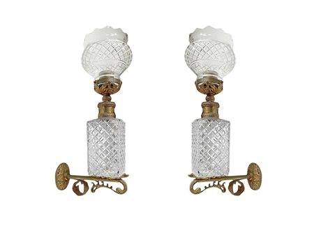 Coppia di appliques in bronzo e vetro, Early 20° secolo