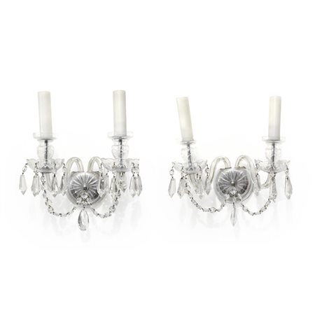 Coppia di appliques a due luci in vetro di Boemia