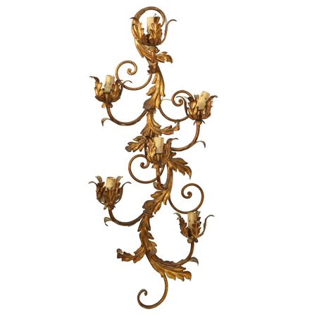Applique a 5 luci in metallo dorato con decori a foglie