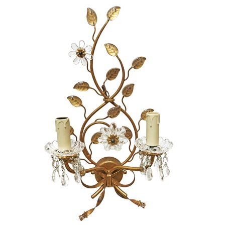 Banci Firenze - Applique a due luci in metallo dorato con fiori in vetro e nodo d'amore
