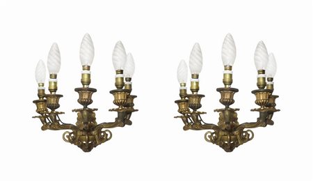 Coppia di applique in ottone dorato, Late 18° secolo