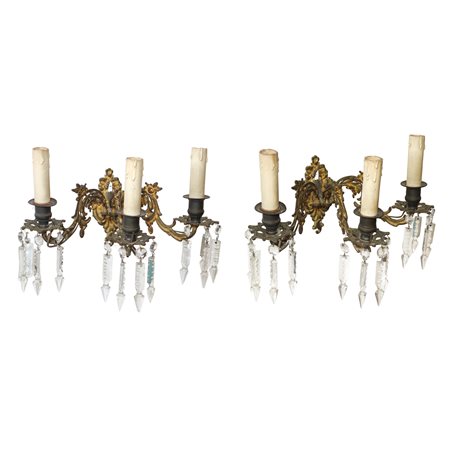 Coppia appliques a tre luci con brindoli