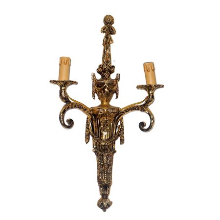Applique dorato a due luci con decori, 20° secolo