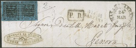 Antichi Stati Italiani - Modena - Coppia bordo foglio (posiz. 1/2) del 40 cent azzurro scuro (10)