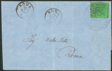 Antichi Stati Italiani - Stato pontificio - 2 cent (22da) con soprastampa parziale in basso e a destra