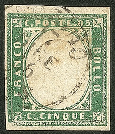 Antichi Stati Italiani - Sardegna - 1855 - 5 cent (13d - verde smeraldo)