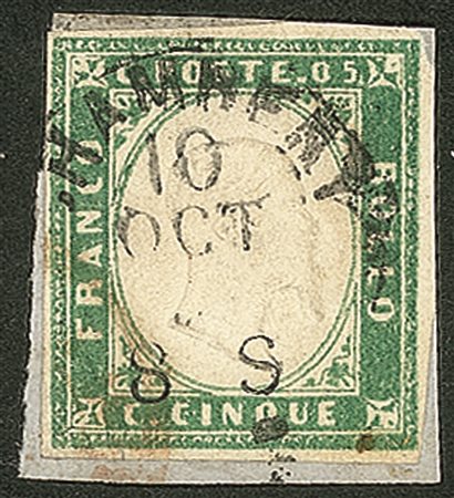 Antichi Stati Italiani - Sardegna - 1855 - 5 cent (13d - verde smeraldo)