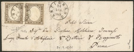 Antichi Stati Italiani - Sardegna - Coppia del 10 cent grigio bistro chiaro (14Cc)