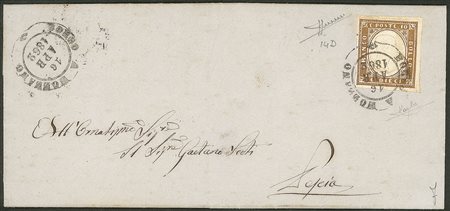 Antichi Stati Italiani - Sardegna - Fresca lettera con 10 cent bistro oliva (14D)