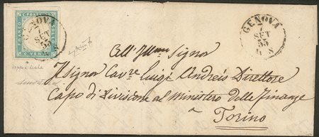 Antichi Stati Italiani - Sardegna - Fresca letterina completa di testo interno affrancata con 20 cent cobalto chiaro (15a)