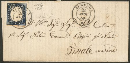 Antichi Stati Italiani - Sardegna - Lettera con 20 cent azzurro scurissimo (15C)