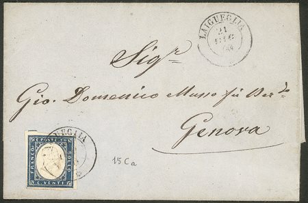 Antichi Stati Italiani - Sardegna - Involucro di lettera con 20 cent azzurro (15Ca)