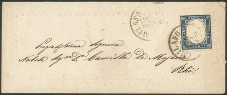 Antichi Stati Italiani - Sardegna - Valentina affrancata con 20 cent celeste (15Da)