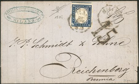 Antichi Stati Italiani - Sardegna - Lettera affrancata con 20 cent cobalto oltremare scuro (15Di)