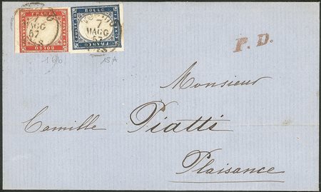 Antichi Stati Italiani - Sardegna - Lettera affrancata con 40 cent vermiglio scuro (16b)