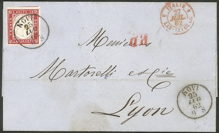 Antichi Stati Italiani - Sardegna - Lettera con 40 cent rosso carminio (16D)