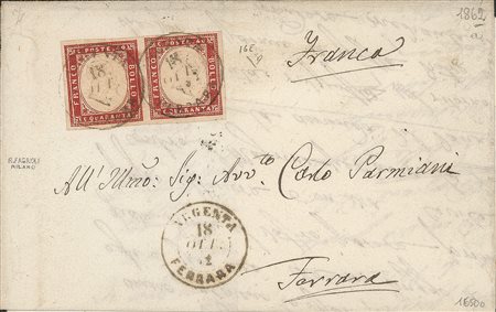 Antichi Stati Italiani - Sardegna - Lettera affrancata con coppia orizzontale del 40 cent (16E)