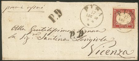 Antichi Stati Italiani - Sardegna - Bustina affrancata con 40 cent rosa vermiglio (16F)