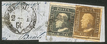 Antichi Stati Italiani - Sicilia - Affrancatura di 21 grana su frammento composta da 1 grano bruno ruggine (3)