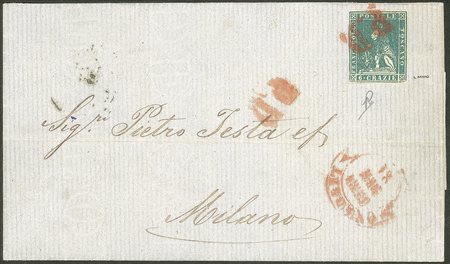 Antichi Stati Italiani - Toscana - 6 crazie azzurro cupo (15b) annullato con PD (rosso)