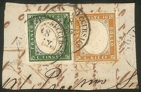 Regno - Vittorio Emanuele II - Frammento con affrancatura mista Sardegna Regno