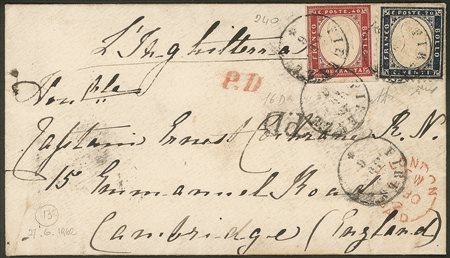 Regno - Vittorio Emanuele II - Mista Sardegna/Regno - busta affrancata con 40 cent rosso carminio (16D)