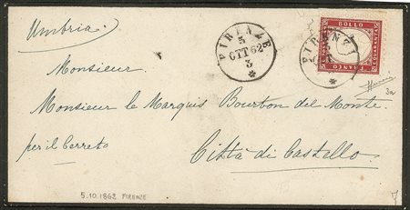 Regno - Vittorio Emanuele II - Bustina affrancata con 40 cent rosso carminio scuro (3a)