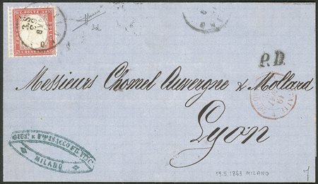 Regno - Vittorio Emanuele II - Bell'esemplare bordo di foglio a sinistra del 40 cent rosa (3d)