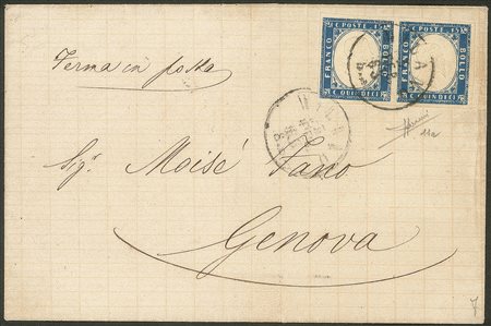 Regno - Vittorio Emanuele II - Coppia orizzontale del 15 cent azzurro chiaro (11a)