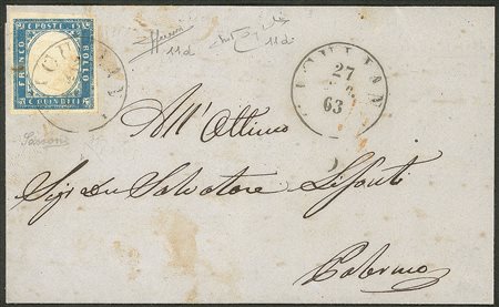 Regno - Vittorio Emanuele II - Esemplare del 15 cent celeste latteo (11d)