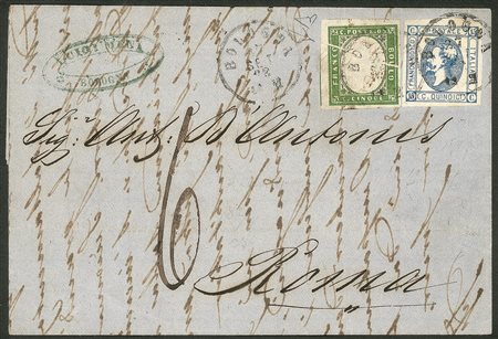 Regno - Vittorio Emanuele II - Mista Sardegna/Regno - lettera affrancata con 5 cent verde chiaro smorto (13Eb)