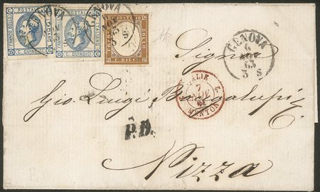 Regno - Vittorio Emanuele II - Mista Sardegna/Regno - bella letterina affrancata con 10 cent bistro scuro (14Eb)