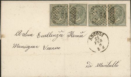 Regno - Vittorio Emanuele II - Lettera affrancata con quattro 5 cent V. Emanuele II (T16)