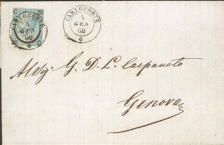 Regno - Vittorio Emanuele II - Lettera affrancata con 20 cent su 15 Ferro di Cavallo (23a)