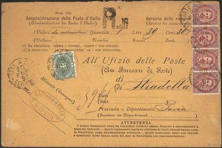 Regno - Umberto I - Busta raccomandata delle Poste (Mod. 190)