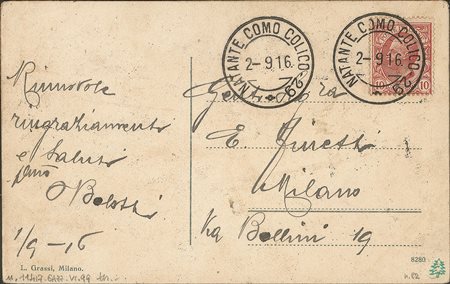Regno - Vittorio Emanuele III - Cartolina illustrata da Bellagio affrancata con 10 cent Leoni (82)