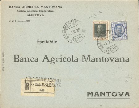 Regno - Vittorio Emanuele III - Busta commerciale raccomandata con 50 cent Parmeggiani (218a - bruno e nero intenso)