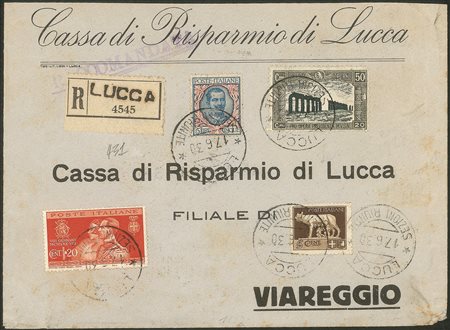 Regno - Vittorio Emanuele III - Busta commerciale raccomandata affrancata con 5 lire Floreale (78)