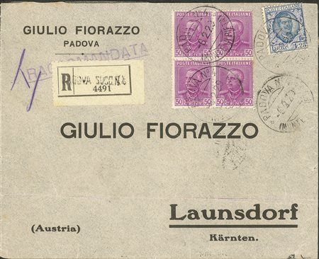 Regno - Vittorio Emanuele III - Lettera raccomandata affrancata con 1,25 lire Floreale (202)