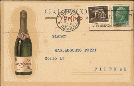 Regno - Vittorio Emanuele III - Cartolina commerciale affrancata con 5 cent + 25 cent Imperiale (243 + 248)