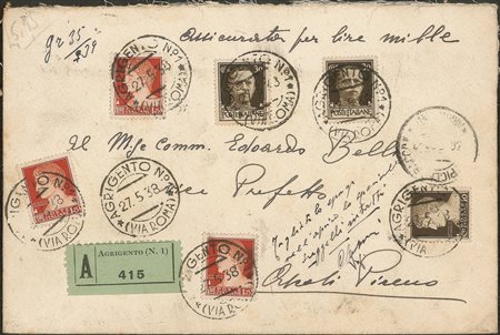 Regno - Vittorio Emanuele III - Busta assicurata affrancata con Imperiale un 10 cent (245)