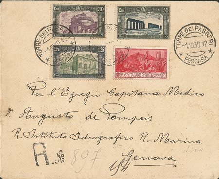 Regno - Vittorio Emanuele III - Busta raccomandata affrancata con tre valori Milizia III (272 + 273 + 274)