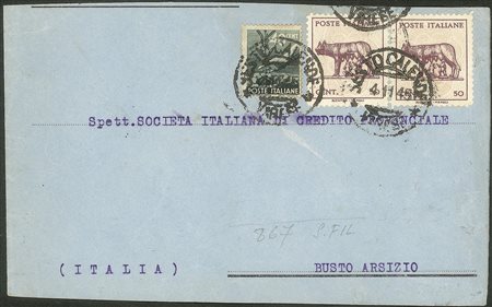 Regno - Luogotenenza - Busta con affrancatura mista - coppia del 50 cent Lupa (515)
