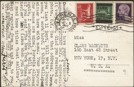 Regno - Luogotenenza - Cartolina espresso con affrancatura tricolore da 5 lire Imperiale