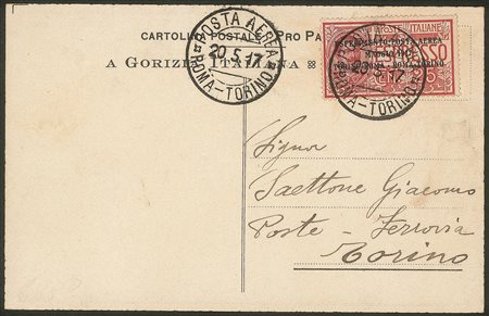Regno - Posta Aerea - Volo Roma Torino 1917 - cartolina con annullo del I tipo (Longhi 824) del 20.5.17