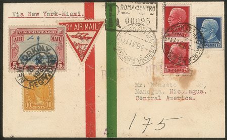 Regno - Posta Aerea - Aerogramma raccomandato impostato a Roma per Managua (Nicaragua) del 3.8.31