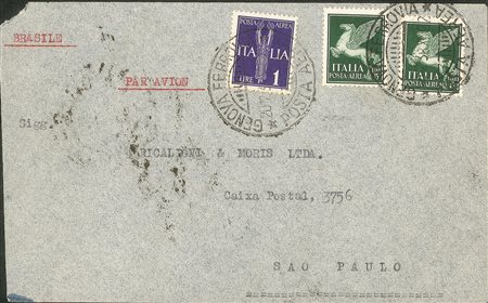 Regno - Posta Aerea - Aerogramma affrancato con 1 lira + due 5 lire Imperiale (14 + due 16)