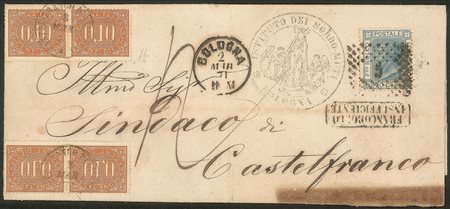 Regno - Segnatasse - Lettera con 20 cent (T26) da Bologna tassata in arrivo con due coppie del 10 cent Segnatasse (2)