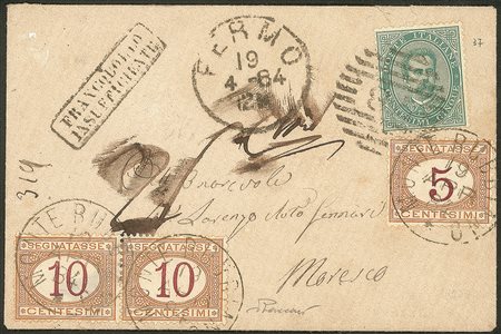 Regno - Segnatasse - Bustina da Fermo a Moresco con 5 cent Umberto (37)