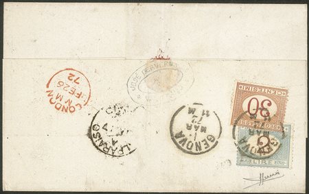 Regno - Segnatasse - Lettera da Valparaiso (Cile) tassata in arrivo a Genova 1.3.72